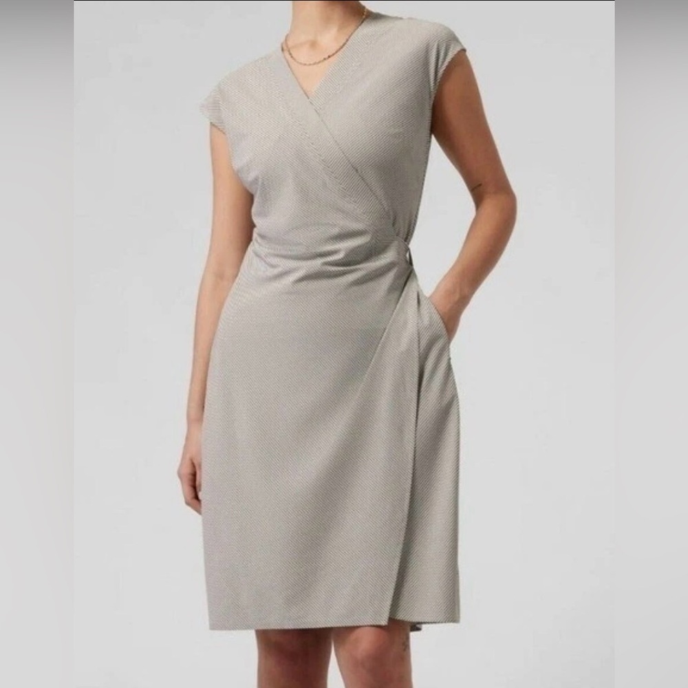 Athleta Newport Wrap Midi Dress In City Stripe Black Sea Salt Lightweight XS